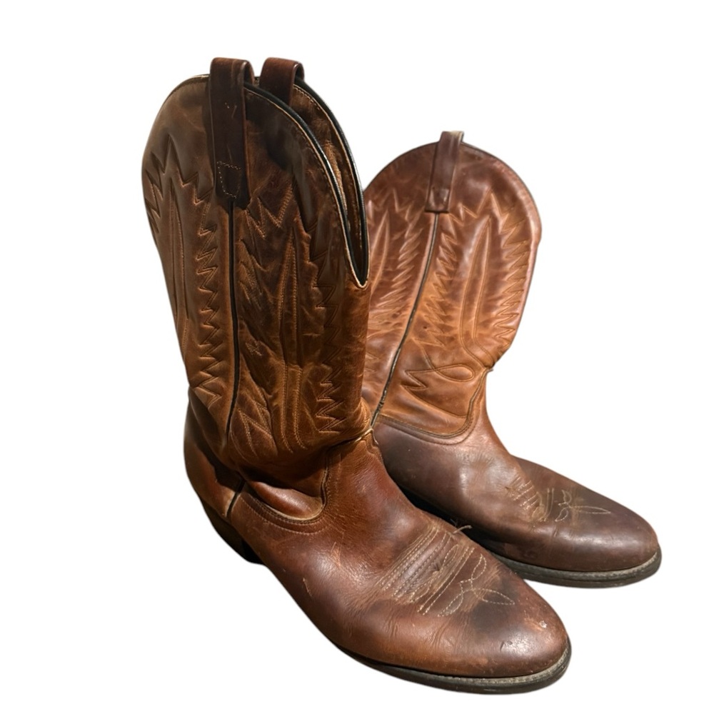Vibram Brown  Leather Cowboy Western Boots  Men's Size 11.5 D Made In USA